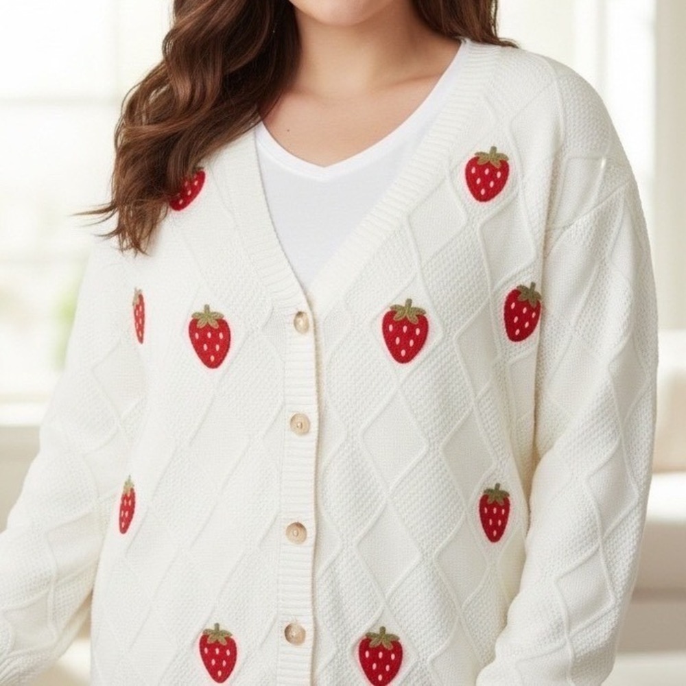 TORRID 100% Cotton Strawberry Embroidered‎ V-Neck Cardigan NWT Size 3X